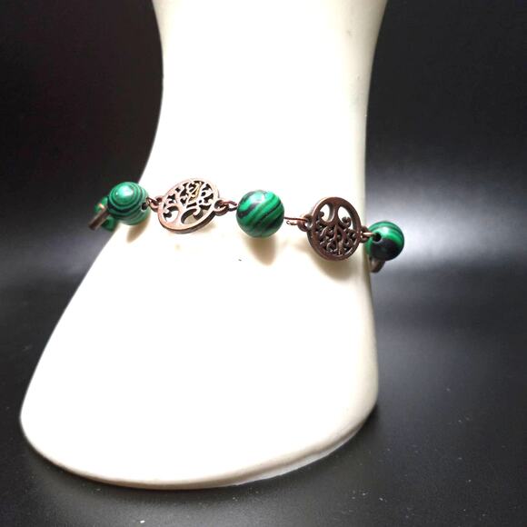 HANDMADE~ Malachite and Copper Tree of Life Bracelet - Picture 1 of 6